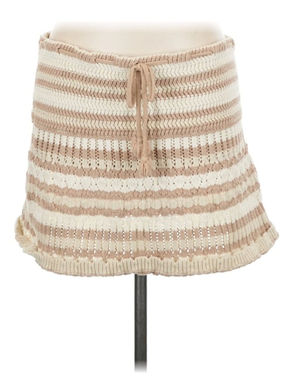 Free People Beach "Flora" Crochet Mini Skirt In Ivory & Tan W/Lurex Gold - Med